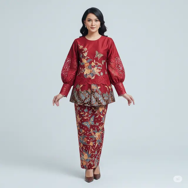 Inspirasi Dress Batik Brokat Tumpuk Dua Motif.