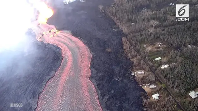 Aliran lava panas Gunung Kilauea di Hawaii menyebar ke pemukiman penduduk. Menyebabkan ratusan rumah hancur.