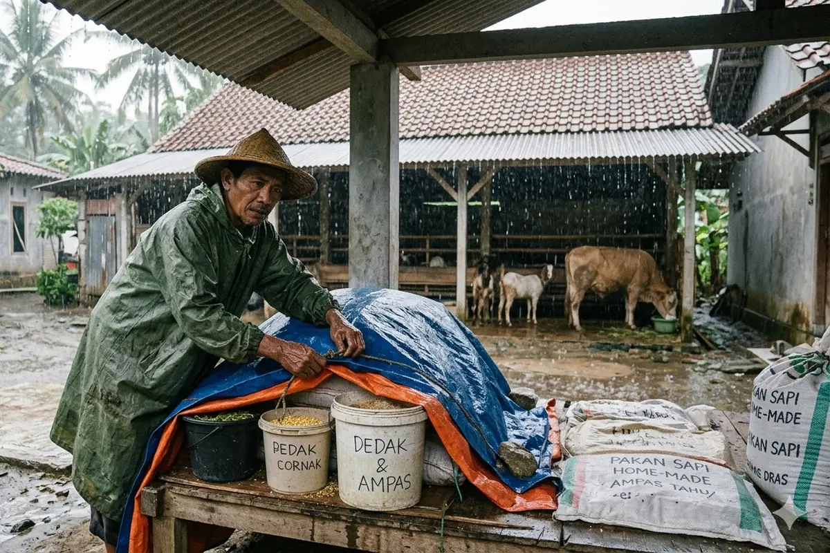 Cara Menjaga Pakan Ternak Saat Musim Hujan agar Tetap Aman. AI