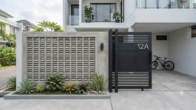 Pagar Roster Beton Ekspos untuk Rumah Minimalis. (AI Generated)