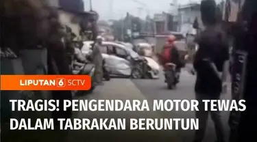 Seorang pengendara sepeda motor tewas saat terjadi tabrakan beruntun yang melibatkan tiga kendaraan di jalan nasional Cipatat, Kabupaten Bandung Barat, Jawa Barat. Kecelakaan terjadi akibat salah satu kendaraan kehilangan kendali saat menyalip.