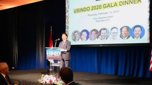 Menkominfo Johnny G. Plate berpidato di Gala Dinner US-Indonesia Society (USINDO) di Washington DC, Amerika Serikat. Dok: Kemkominfo