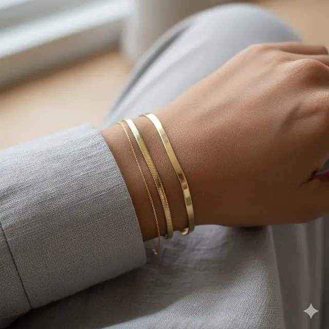 Gelang Emas Kombinasi Tali Ular dan Pasir Cocok untuk Gaya Layering