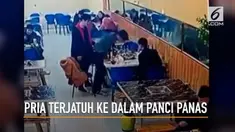 Rekaman seorang pria yang diduga mabuk menjatuhkan mukanya ke dalam panci panas.