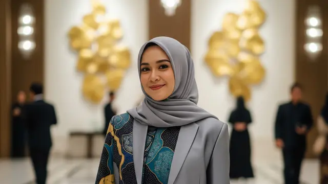 Model Gamis Batik Kombinasi Blazer Polos Formal untuk Acara Resmi