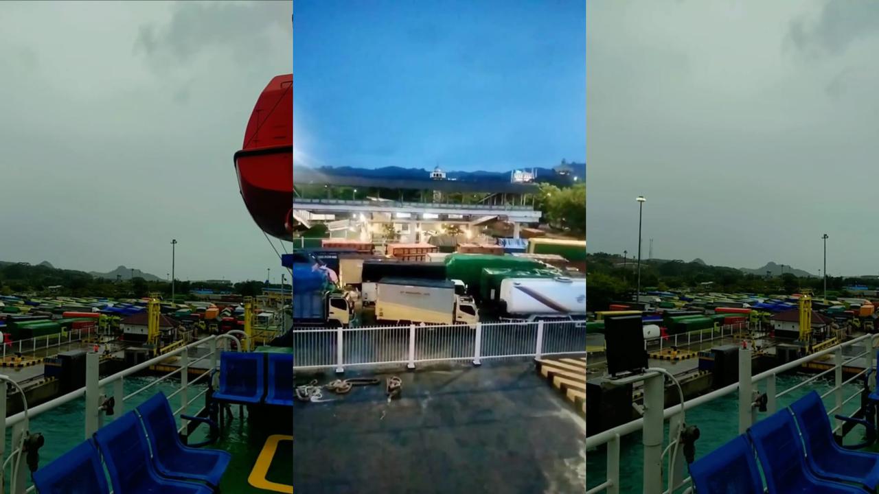 Cuaca Buruk di Pelabuhan Bakauheni tersebut berpotensi menyebabkan antrean kendaraan dan penyesuaian jadwal operasional kapal. Foto: (Istimewa).