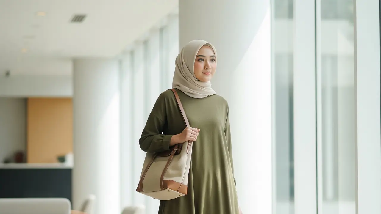 Outfit Minimalis Gamis untuk ke Kantor dan Acara Santai (Image by Gemini AI)
