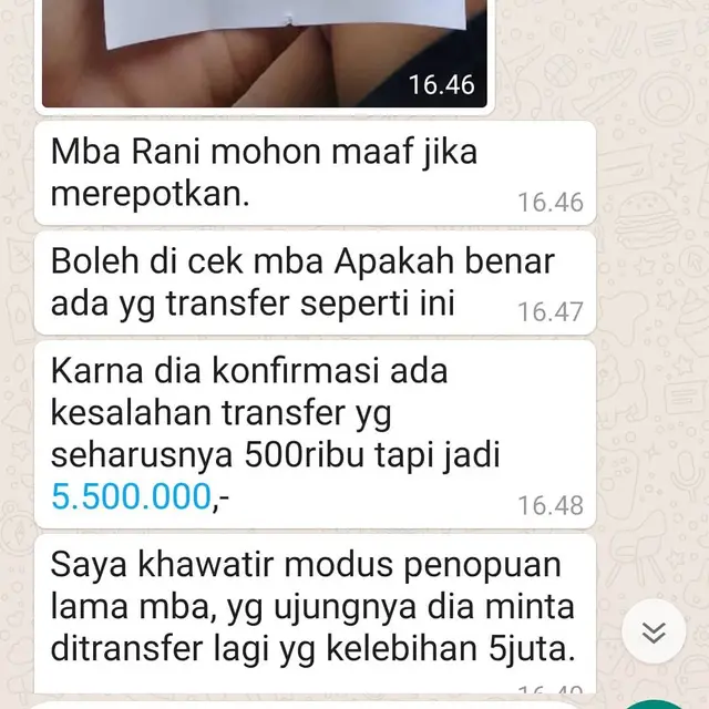 Umi Pipik mengalami penipuan dengan modus kelebihan transfer uang (https://www.instagram.com/p/CO-OP5hHuI9/)