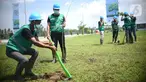 Petugas menanam pohon trembesi di Jalan Tol Trans Sumatera di Bandar Lampung (8/12/2021). Penanaman pohon trembesi di tol Trans Sumatera yang akan dilakukan hingga Aceh sepanjang 2.818 km dan seluruhnya ditargetkan selesai pada 2030. (Liputan6.com/HO/Andrey)