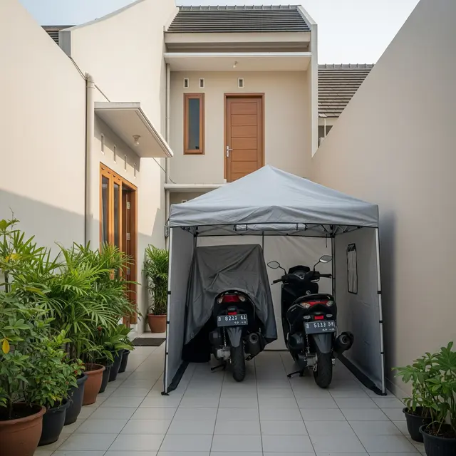Desain Teras Rumah Sempit Tapi Tetap Muat 2 Motor