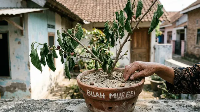 Buah Murbei dalam Pot