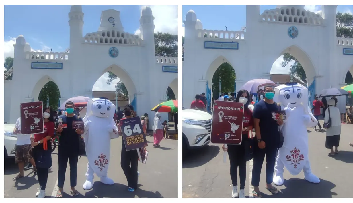 La'eeb kembali menyedot animo masyarakat sekitar yang berada di area Keraton Kasunanan Surakarta untuk berfoto bareng. Salah satunya di depan Masjid Agung Keraton Kasunanan. (Kolase Procomm Surya Citra Media)