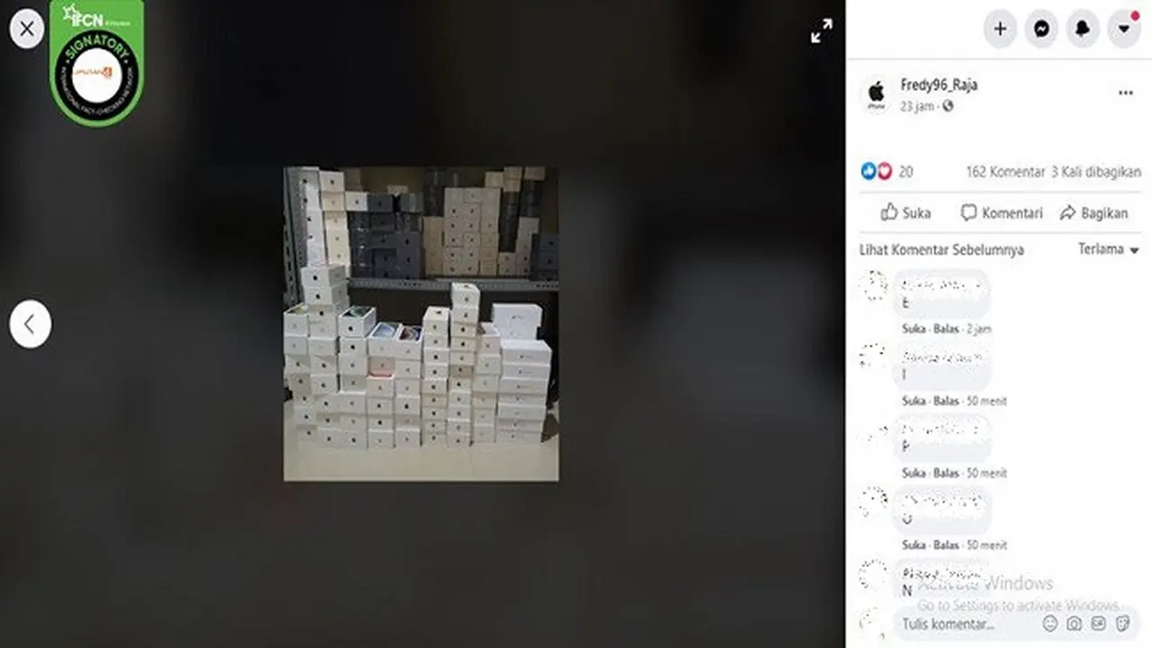 Gambar Tangkapan Layar Kabar Hoaks tentang Bagi-bagi Iphone Gratis di Facebook