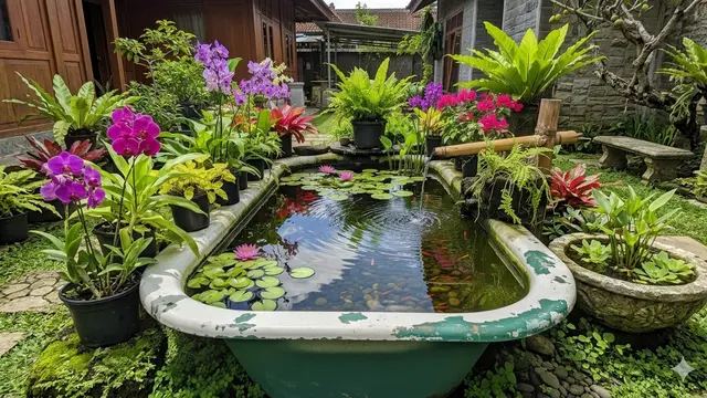 Ilustrasi Barang Bekas di Rumah yang Bisa Diubah Menjadi Kolam Ikan Produktif/Gemini AI