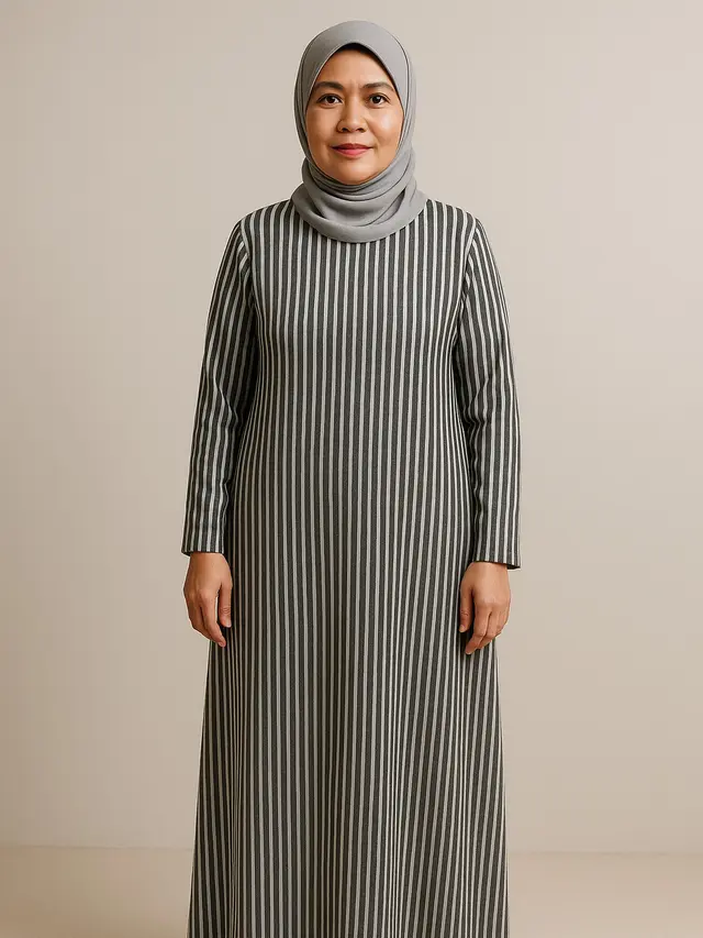 Gamis Motif Garis-garis Kekinian untuk Usia 40-50 Tahun (Foto: ChatGPT)