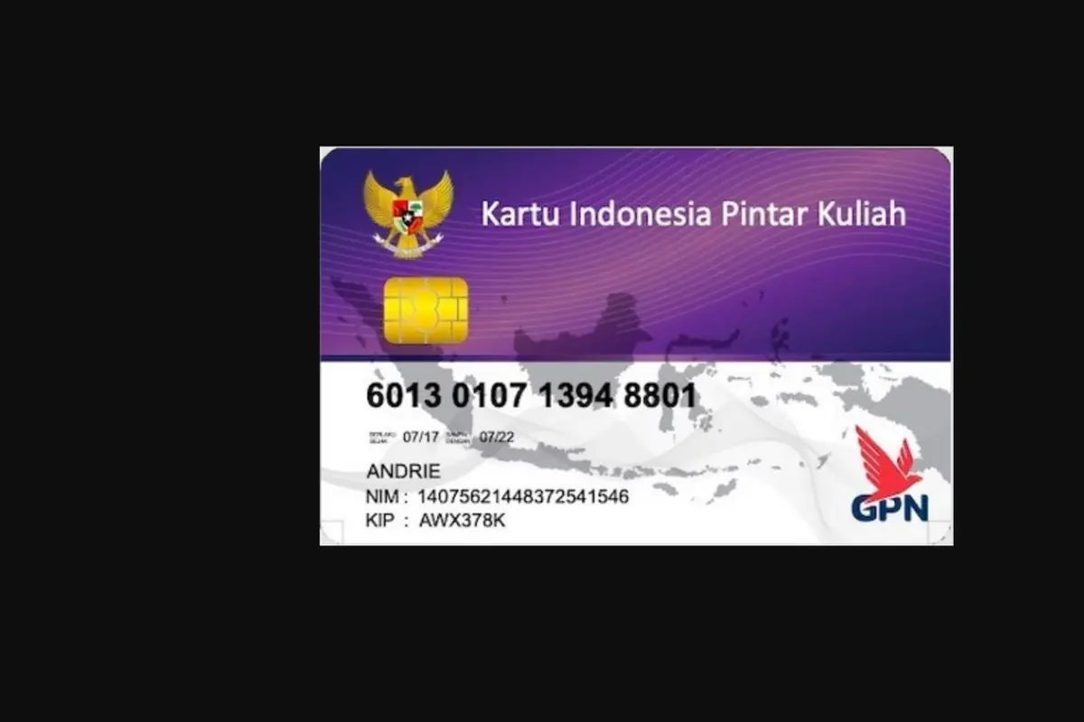 Contoh Kartu Indonesia Pintar atau KIP Kuliah Merdeka 2023 yang sudah mulai dibuka oleh Kementerian Pendidikan, Kebudayaan, Riset, dan Teknologi (Kemendikbudristek) sejak Selasa 14 Februari 2023.