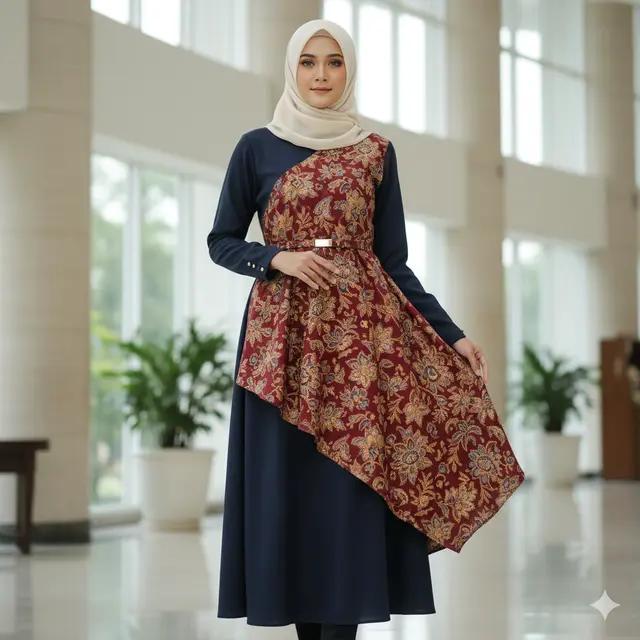 Model Gamis Batik Kombinasi Kain Polos Terbaru