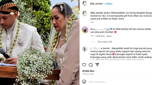 Unggahan ibunda Ashraf Sinclair tentang pernikahan BCL - Tiko Aryawardhana. (Instagram/ dida_sinclair)