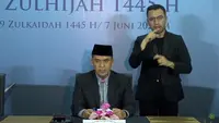 Wakil Menteri Agama (Wamenag) RI Saiful Rahmat Dasuki mengumumkan hasil isbat penentuan awal Zulhijah 1445 H dan Hari Raya Idul Adha 2024. (Foto: Istimewa)