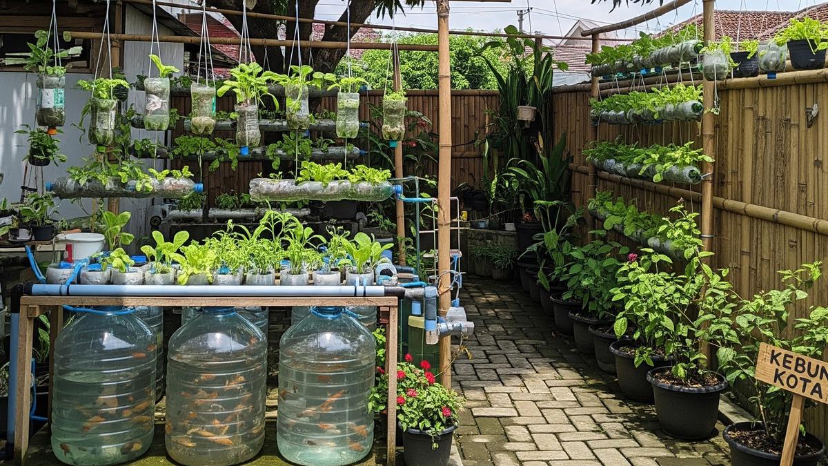 6 Inspirasi Urban Farming dengan Kombinasi Galon Ikan dan Sayuran Gantung, Bikin Panen Ganda