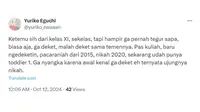 Cerita Netizen Jodohnya Teman SMA. (Sumber: X/yuriko_swaaan)