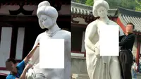 Pihak yang berwenang di Huaqing mengeluarkan larangan bagi para wisatawan yang iseng 'meremas' payudara patung wanita di kawasan wisata itu.
