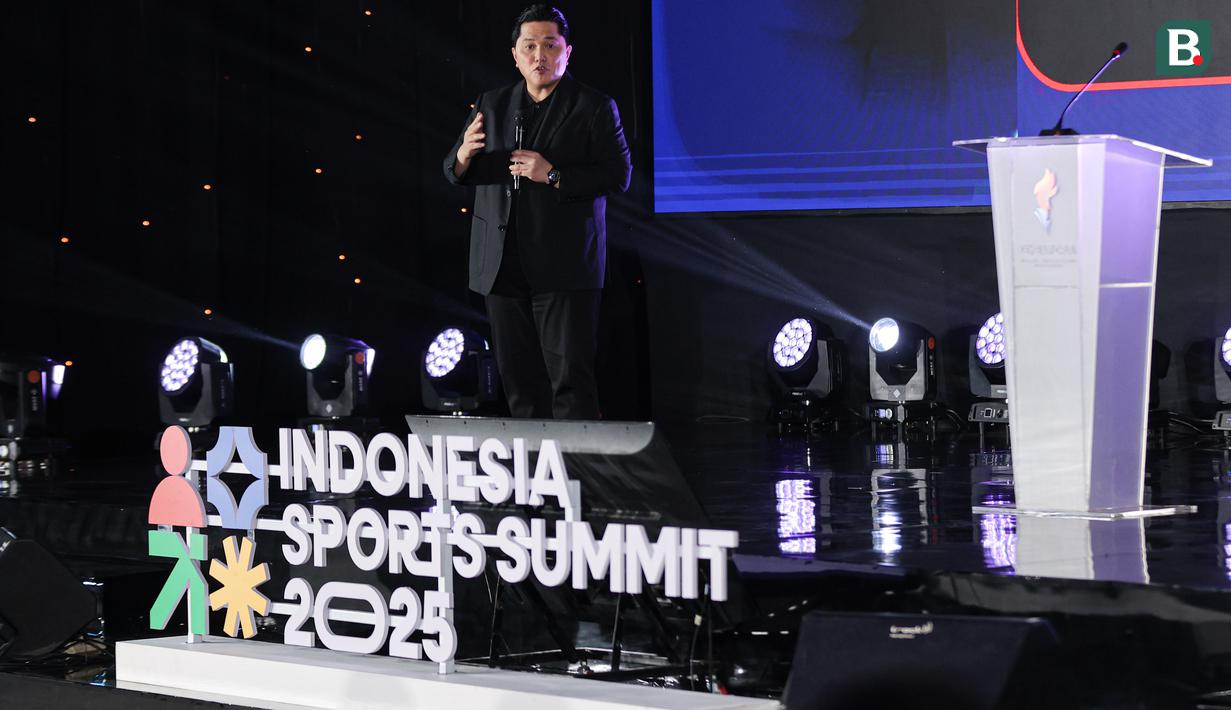 Menpora Erick Thohir pada acara pembukaan Indonesia Sports Summit 2025 (ISS 2025) resmi digelar di Indonesia Arena, Senayan, Jakarta pada Sabtu (6/12/2025).