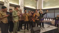 Amran Sulaiman menggelar perpisahan dengan jajaran Kementerian Pertanian (Kementan) di IPB International Convention Center, Bogor, Jawa Barat. (Liputan6.com/Achmad Sudarno)