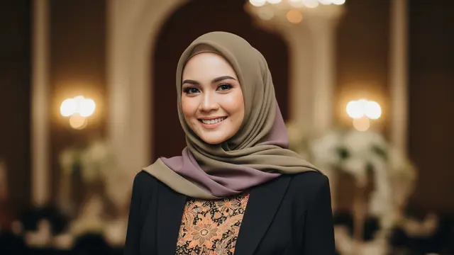 Model Gamis Batik Kombinasi Blazer Polos Formal untuk Acara Resmi