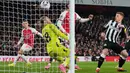 Gol Arsenal dicetak Kai Havertz di menit ke-24, Bukayo Saka (65), dan Jakub Kiwior (69). (AP Photo/Alastair Grant)