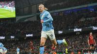 Selebrasi Erling Haaland (Manchester City)  setelah mencetak gol pembuka timnya ke gawang Bournemouth dalam laga Liga Inggris di Etihad Stadium, 2 November 2025. (AP Photo/Ian Hodgson)