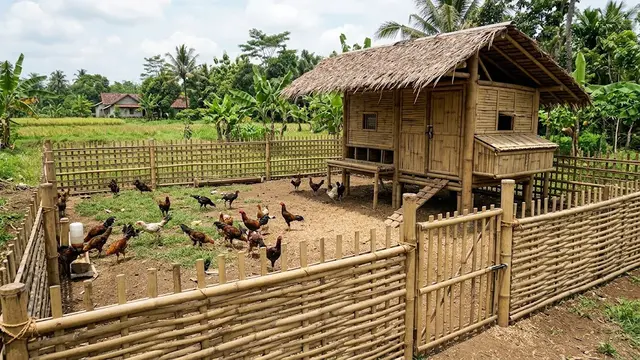 Desain Kandang Ayam dari Bambu yang Murah tapi Tetap Kokoh dan Tahan Lama/AI Generated