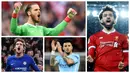 Berikut ini 11 pemain terbaik Premier League musim 2017-2018 versi Asosiasi Pesepak Bola Inggris (PFA). Tiga diantaranya adalah Mohamed Salah, Harry Kane dan David de Gea. (Foto-foto Kolase AFP)