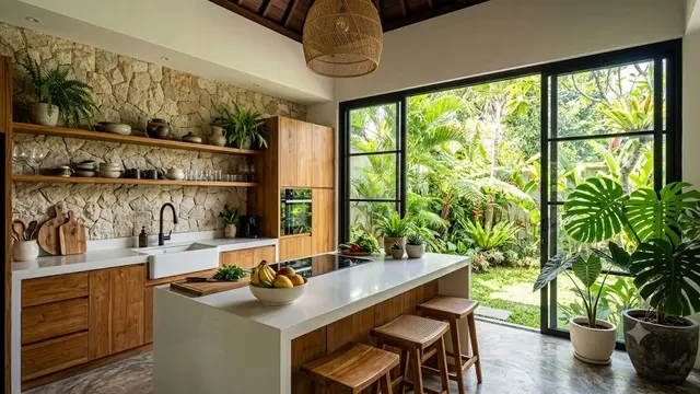 Desain Dapur dan Area Cuci dengan Material Batu Alam