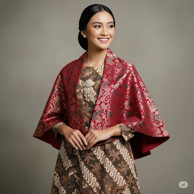 Model Dress Batik Brokat Layer Cape Elegan
