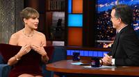 Taylor Swift returned to The Late Show with Stephen Colbert, discussing her engagement to Travis Kelce, new album 'Life of a Showgirl', and documentary series 'The End of an Era'.