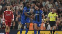 Winger&nbsp;Bournemouth, Antoine Semenyo (kiri), merayakan golnya ke gawang Liverpool di Anfield, Sabtu (16/08/2025) dini hari WIB. (AP Photo/Ian Hodgson).