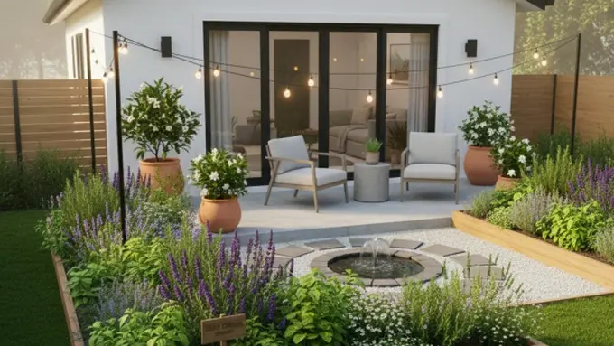 Gambar Desain Taman Belakang Rumah Minimalis (Image by Gemini AI)