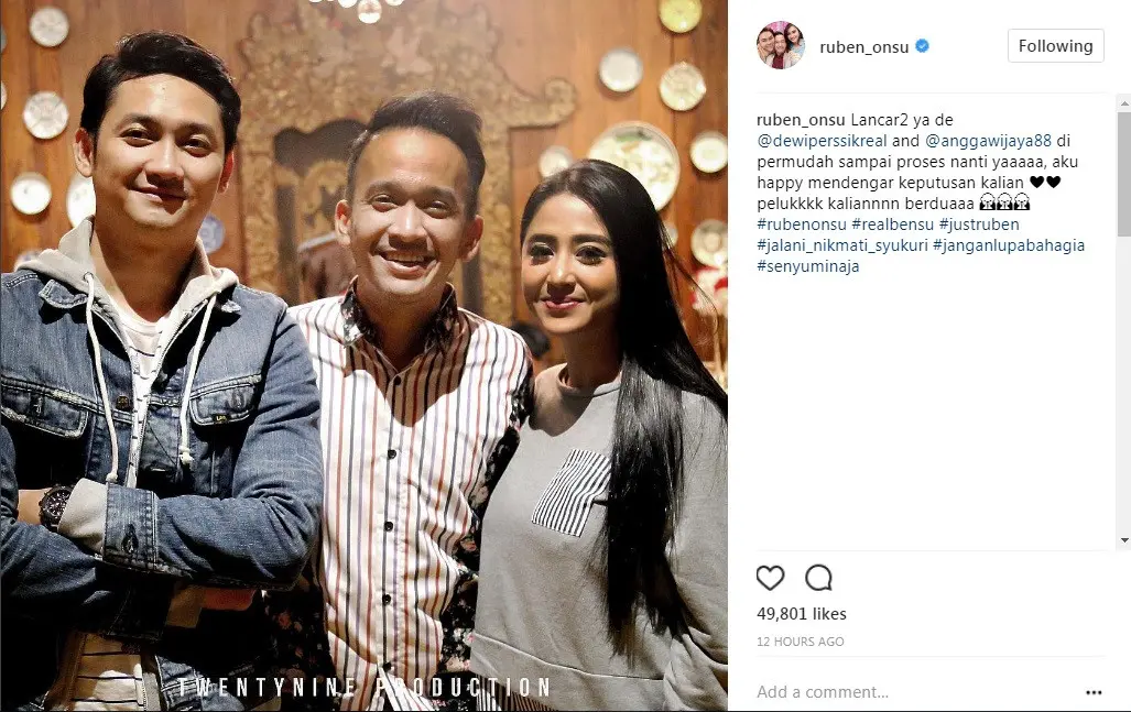 Ruben Onsu membenarkan kalau Dewi Perssik akan segera menikah (Foto: Instagram)