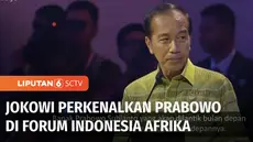 Presiden Joko Widodo menyambut pimpinan negara Afrika di acara gala dinner Indonesia-Africa Forum kedua. Di hadapan pemimpin negara Afrika yang hadir, Jokowi memperkenalkan Presiden terpilih Pemilu 2024, Prabowo Subianto.