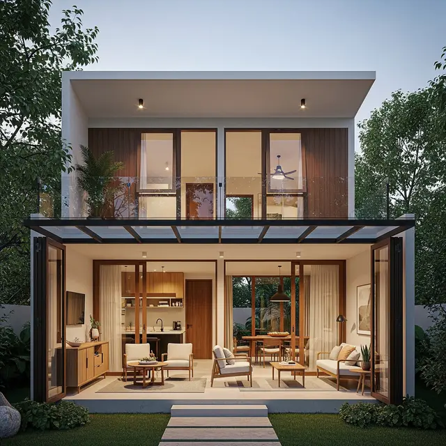 Desain Rumah Kecil tapi Luas dengan Atap Rata dan Langit-Langit Terbuka