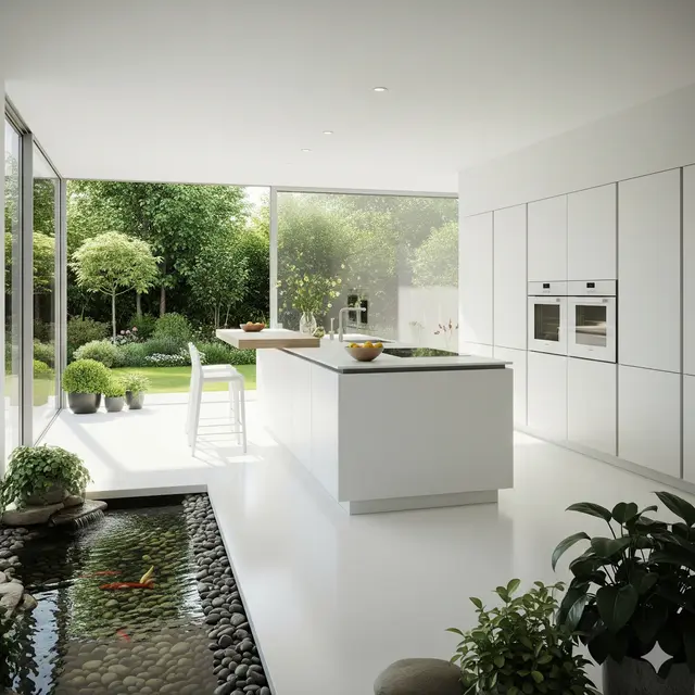 Inspirasi Desain Dapur Terbuka Menyatu dengan Taman Belakang. Gemini