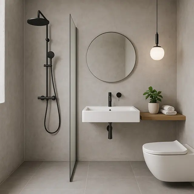 Model Kamar Mandi dengan Dinding Plester Aci Minimalis