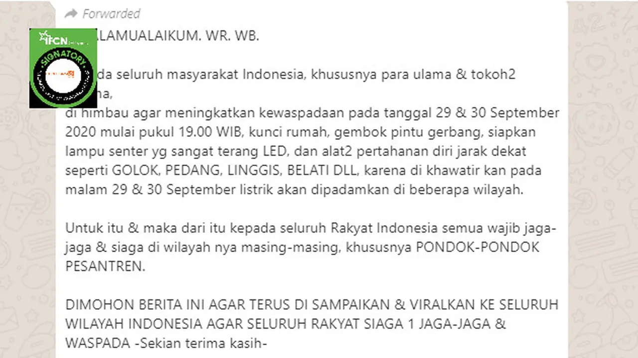 Penelusuran Informasi Rencana Pemadaman Listrik pada 30 September 2020 Malam