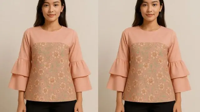 Model Batik Lengan Lonceng Dua Tingkat Kombinasi Polos dan Motif