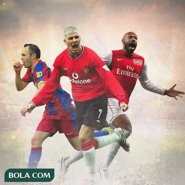 Ilustrasi - Andres Iniesta, David Beckham, Thierry Henry