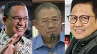 Anies Baswedan, Susilo Bambang Yudhoyono, and Muhaimin Iskandar. Photo: Liputan6.com and Democratic Party video.