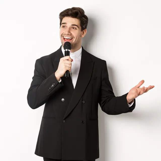 Ilustrasi pidato, sambutan, MC, presentasi