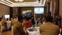 Gubernur Anies Baswedan menyampaikan sambutannya  acara peningkatan kapasitas dalam rangka implementasi pengendalian dampak bencana iklim kota-kota di Indonesia di Hotel Discovery Ancol Taman Impian Jaya Ancol