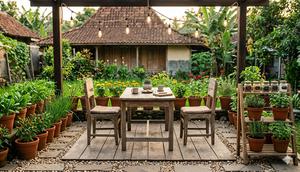 Desain Edible Garden Gaya Rustic di Halaman Belakang Rumah Desa.